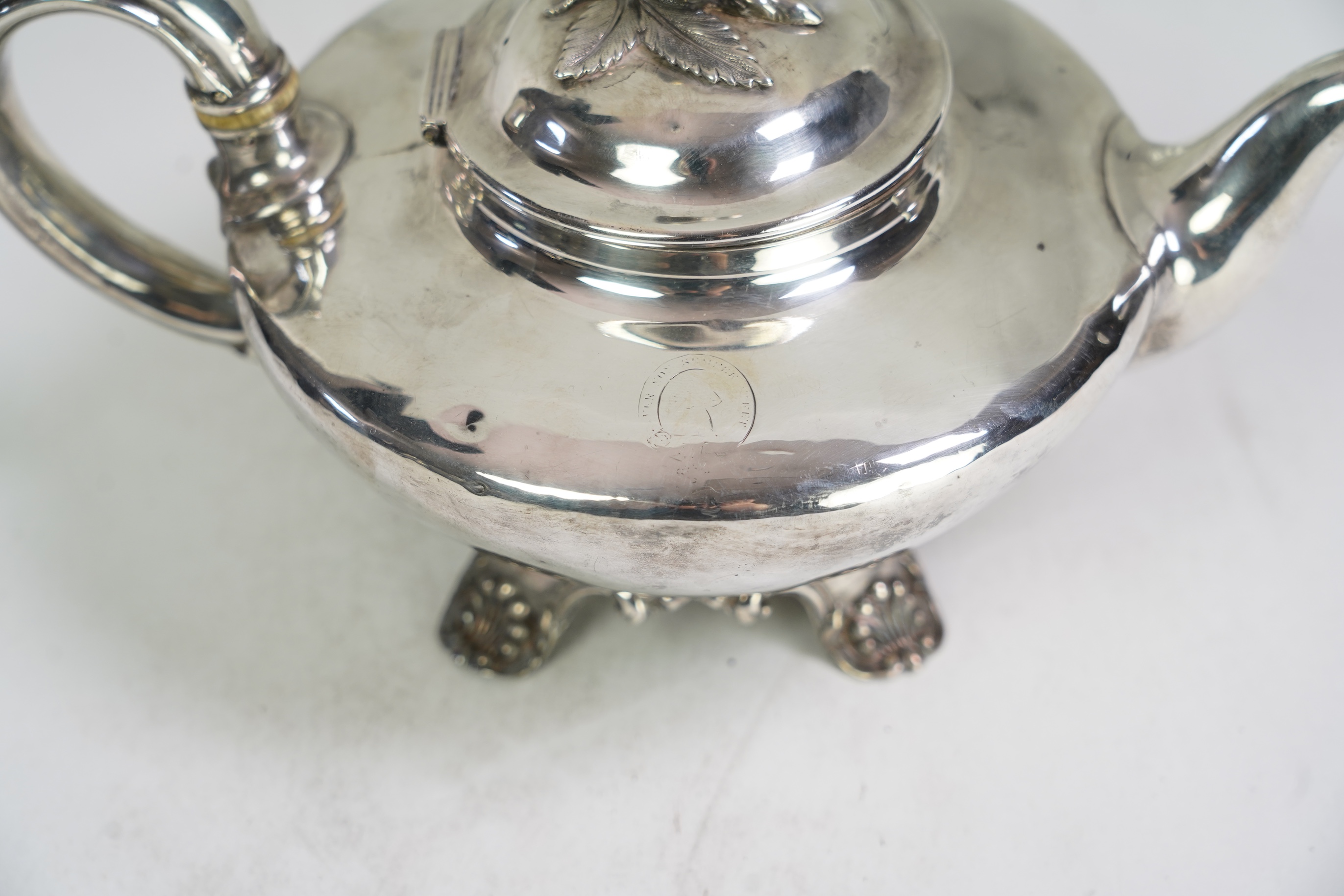 A William IV silver melon shaped teapot, by Pearce & Burrows